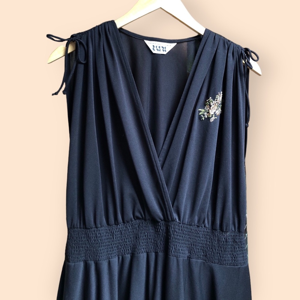 Vintage 70s Montgomery Ward & Co. Young & Now Black Sheer Embroidered Dress - Picture 2 of 12